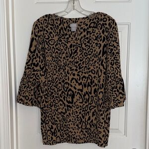 Chico's Leopard Print 3/4 Sleeve Top